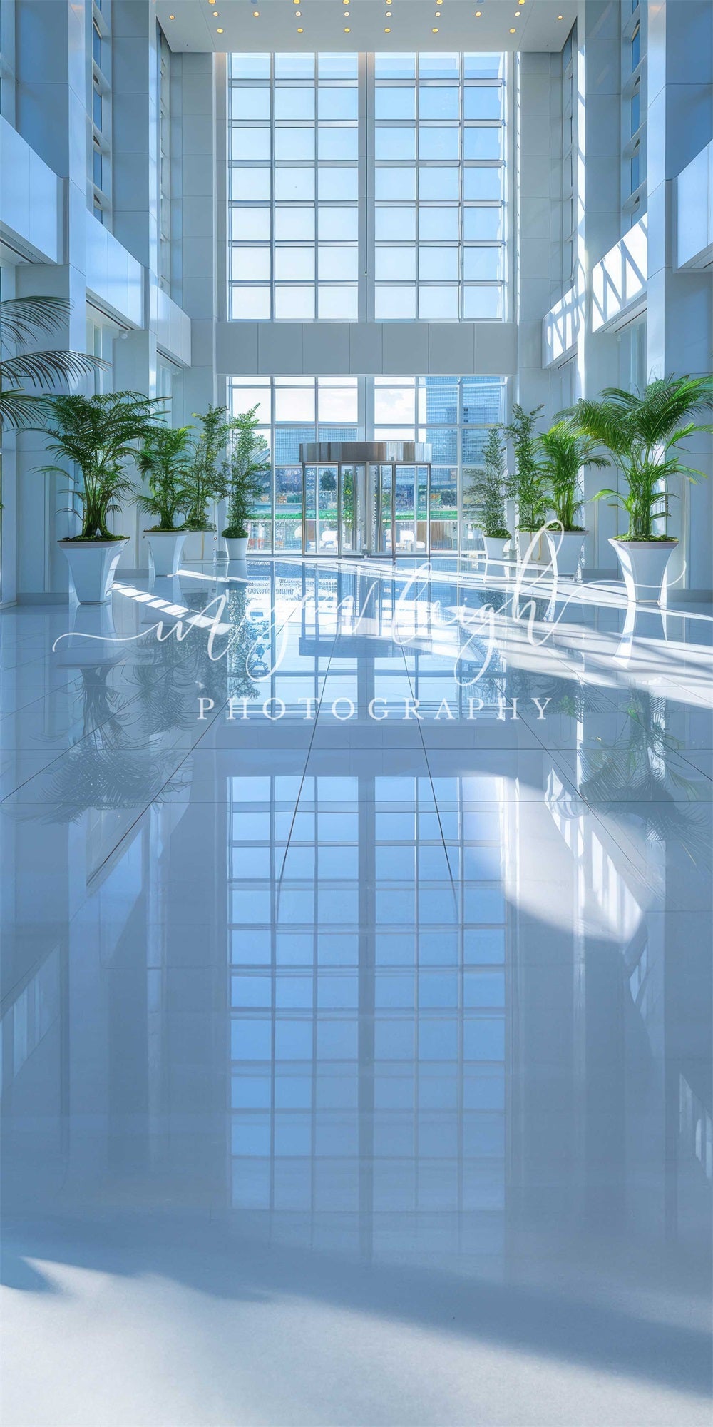 Kate Sweep Mur-à-Sol Bureau Hall Fenêtre Bleu Moderne Toile de fond conçue par Megan Leigh - Kate Backdrop FR