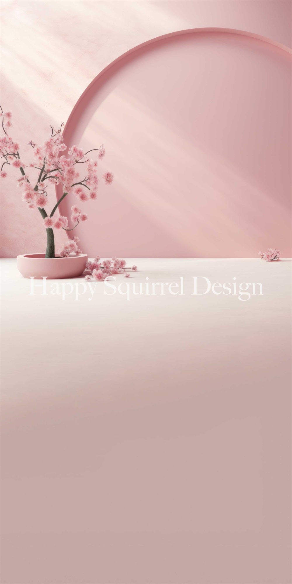 Kate Balayage Fleur de cerisier Rose Arche Printemps Toile de fond conçue par Happy Squirrel Design