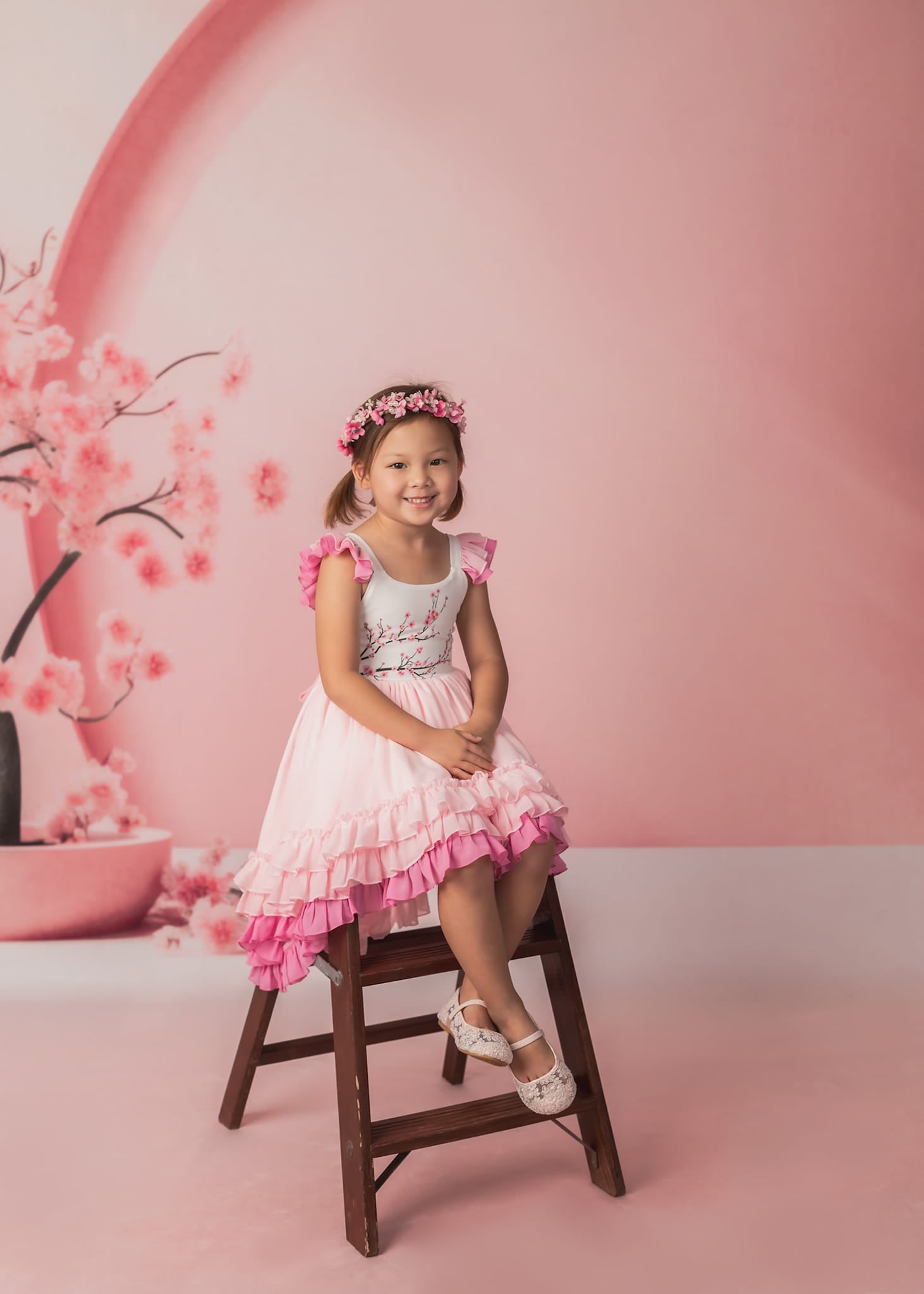 Kate Sweep Mur-à-Sol Fleur de cerisier Rose Arche Printemps Toile de fond conçue par Happy Squirrel Design - Kate Backdrop FR