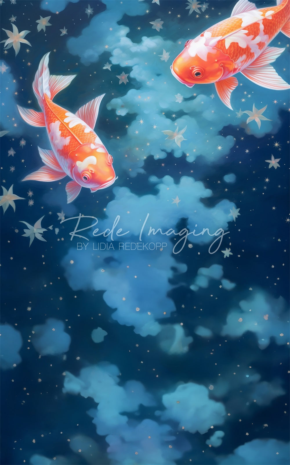 Kate Sweep Mur-à-Sol Koi chanceux Poisson Onirique Nuages Toile de fond conçue par Lidia Redekopp - Kate Backdrop FR