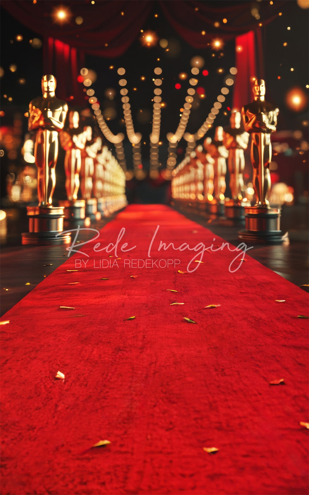 Kate Sweep Mur-à-Sol Soirée des Oscars Tapis Rouge Doré Toile de fond conçue par Lidia Redekopp - Kate Backdrop FR