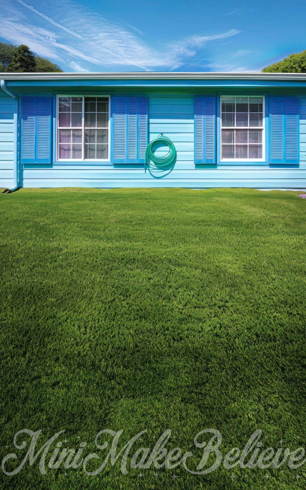 Kate Sweep Mur-à-Sol Maison bleue Prairie Vert Toile de fond conçue par Mini MakeBelieve - Kate Backdrop FR