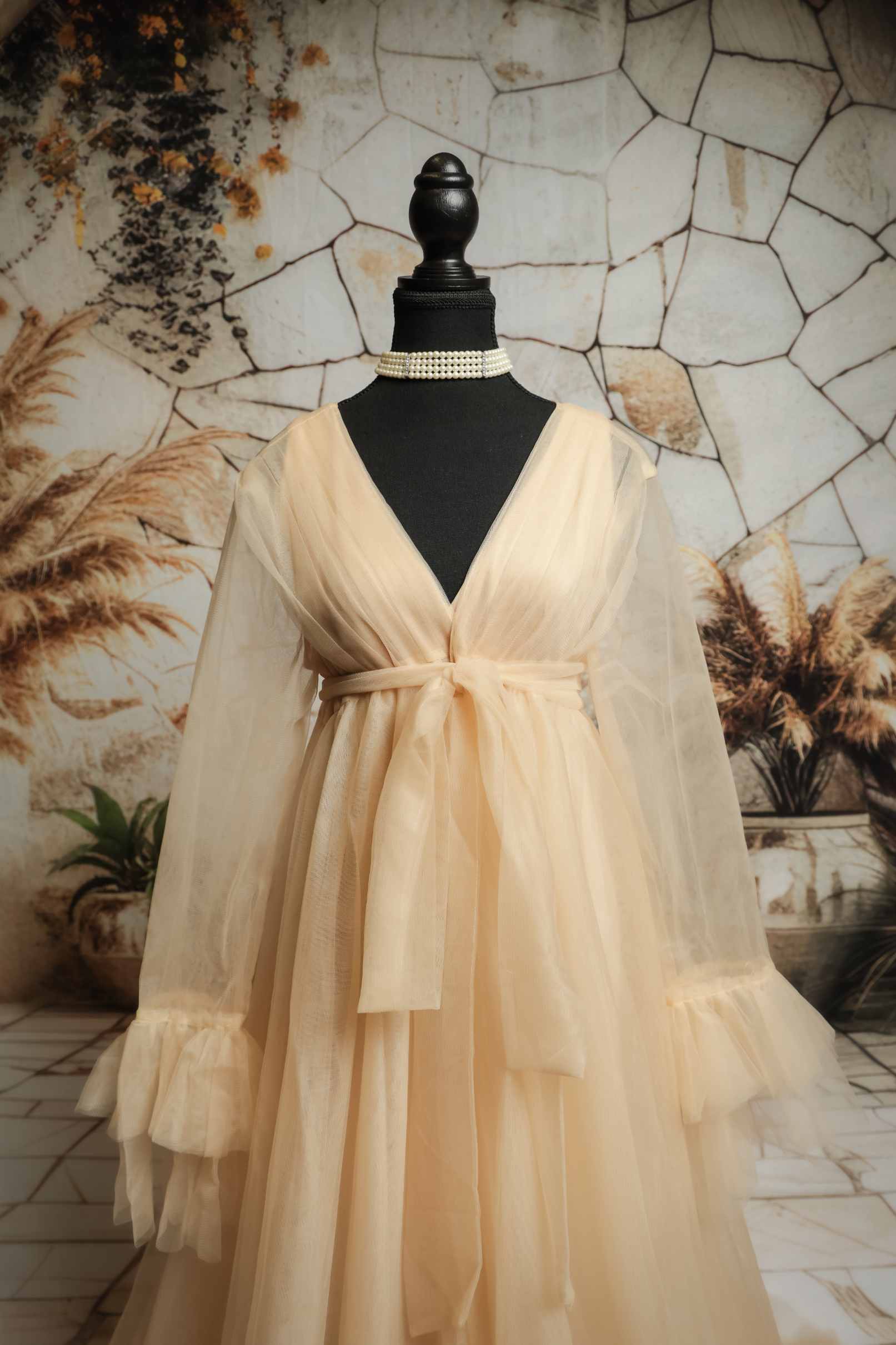 Kate Fendue Col en V Manches longues Robe de Grossesse pour Séance Photo - Kate Backdrop FR