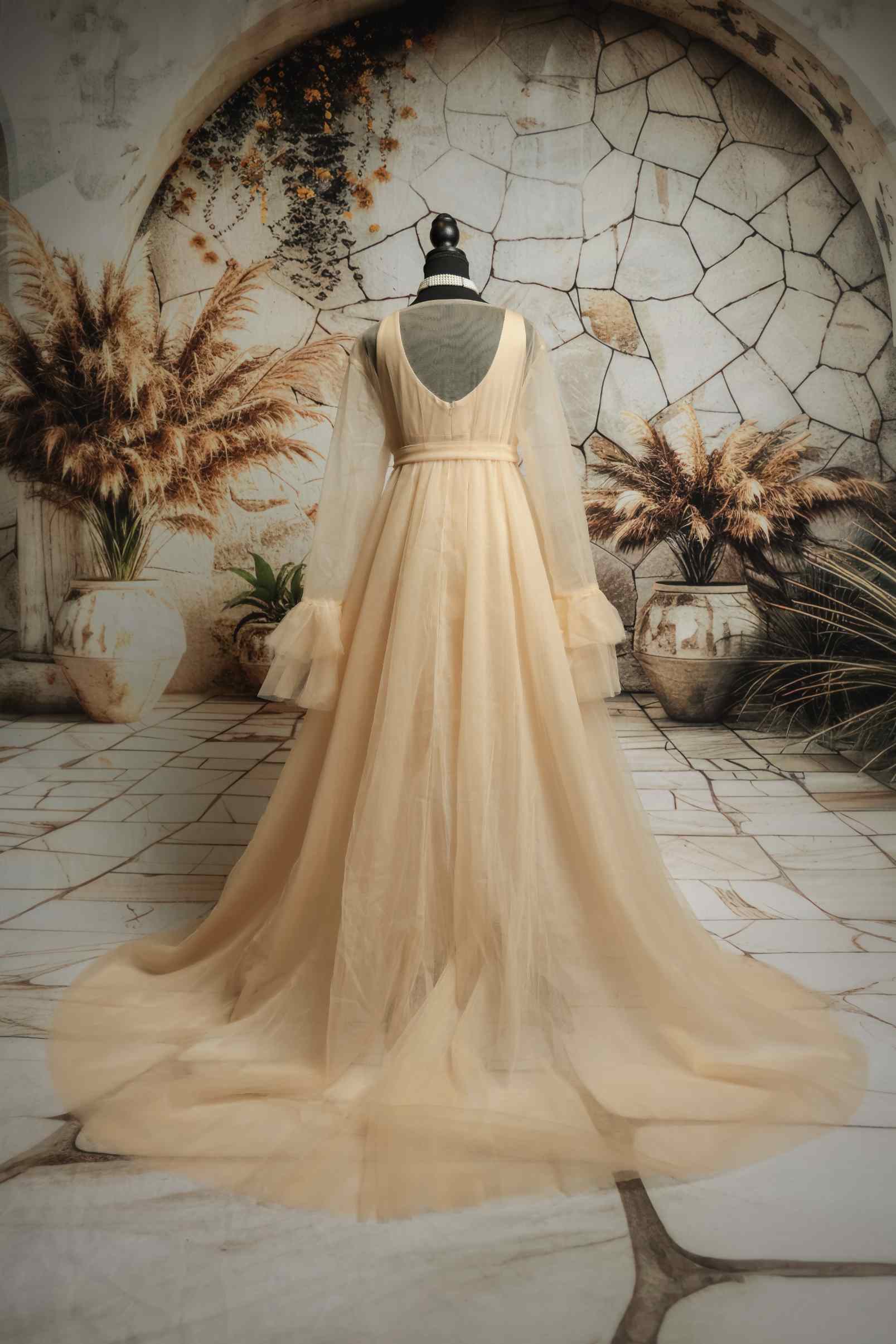 Kate Fendue Col en V Manches longues Robe de Grossesse pour Séance Photo - Kate Backdrop FR