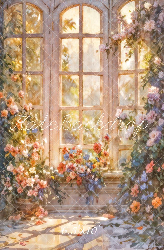 Kate Beaux-Arts Fleur Doux Beige Fenêtre Toile de fond conçue par GQ - Kate Backdrop FR