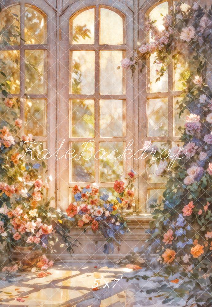 Kate Beaux-Arts Fleur Doux Beige Fenêtre Toile de fond conçue par GQ - Kate Backdrop FR