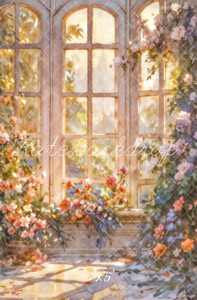 Kate Beaux-Arts Fleur Doux Beige Fenêtre Toile de fond conçue par GQ - Kate Backdrop FR
