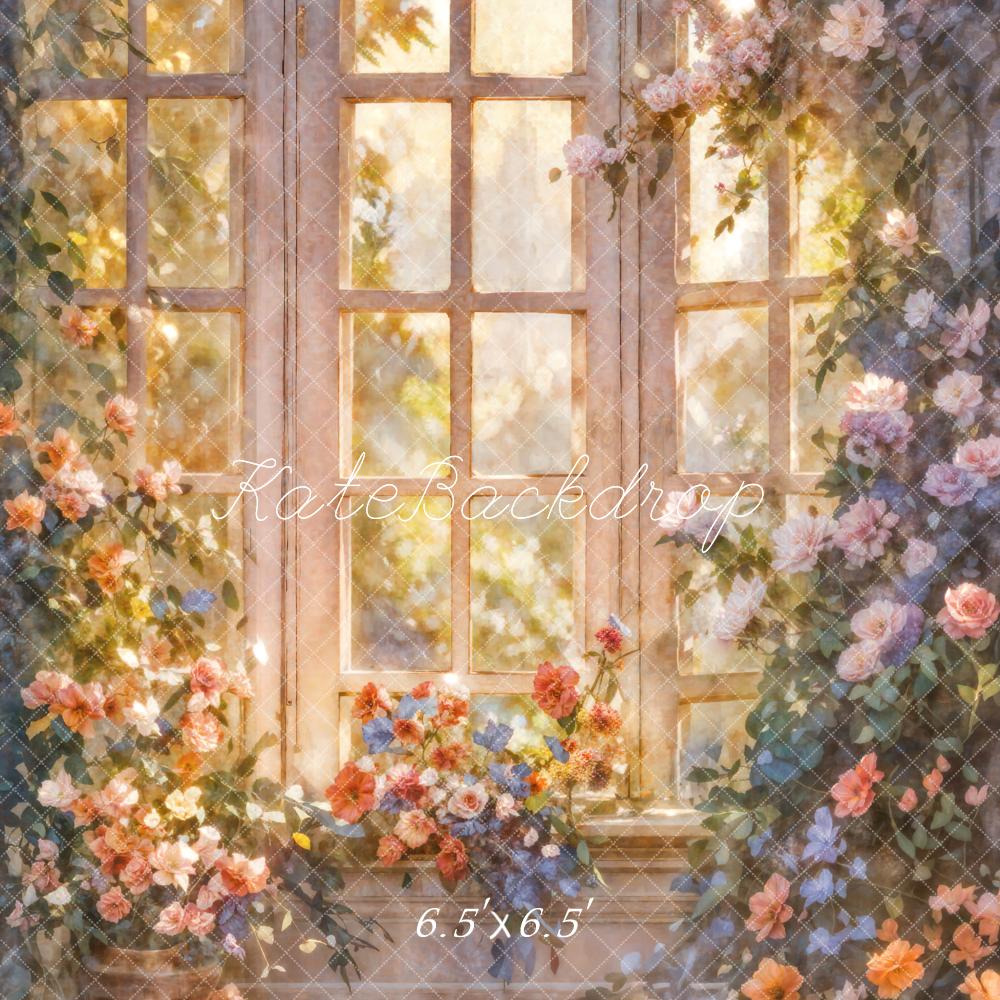 Kate Beaux-Arts Fleur Doux Beige Fenêtre Toile de fond conçue par GQ - Kate Backdrop FR