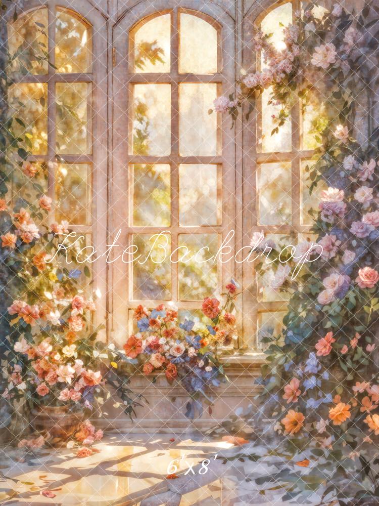 Kate Beaux-Arts Fleur Doux Beige Fenêtre Toile de fond conçue par GQ - Kate Backdrop FR