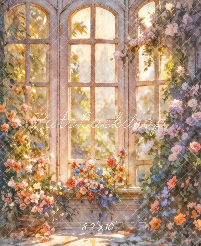 Kate Beaux-Arts Fleur Doux Beige Fenêtre Toile de fond conçue par GQ - Kate Backdrop FR
