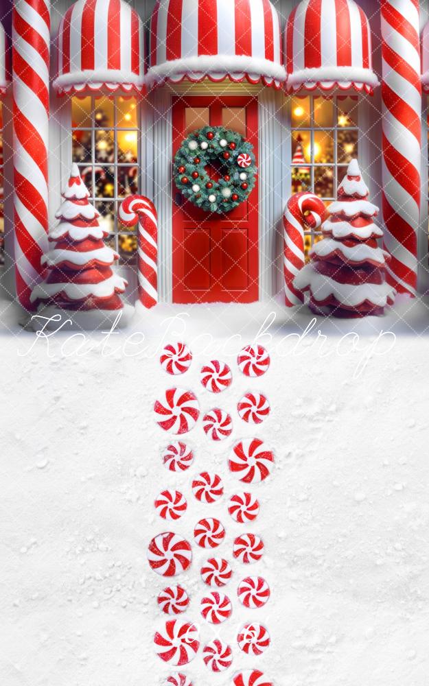 Kate Sweep Mur-à-Sol Noël Canne en Bonbon Neige Toile de fond conçue par Mini MakeBelieve - Kate Backdrop FR