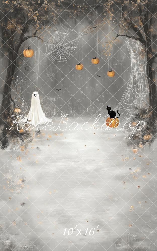 Kate Sweep Mur-à-Sol Halloween Fantôme Toile d'araignée Toile de fond conçue par Lidia Redekopp - Kate Backdrop FR