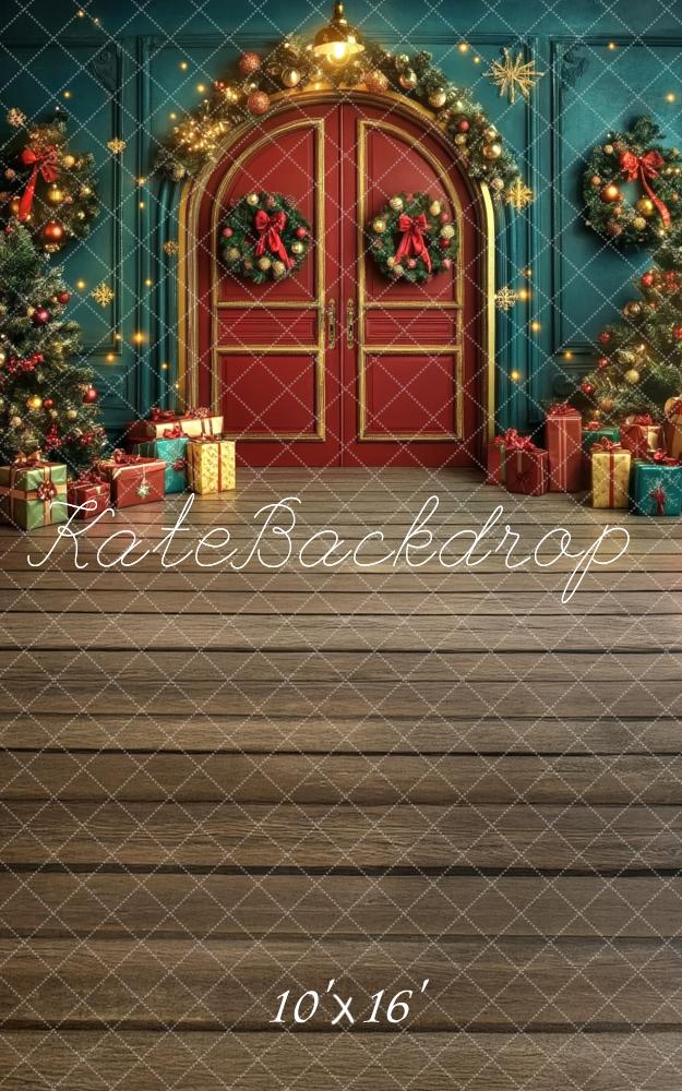Kate Sweep Mur-à-Sol Mur Rétro Porte Rouge Noël Toile de fond conçue par Lidia Redekopp - Kate Backdrop FR