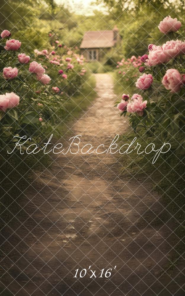 Kate Sweep Mur-à-Sol Fleurs Campagne Maison Chemin Toile de fond conçue par Lidia Redekopp - Kate Backdrop FR