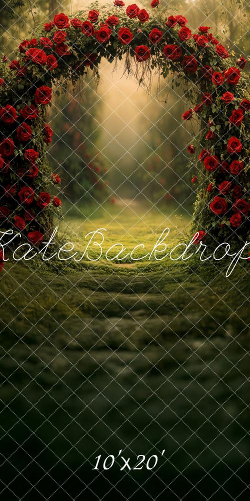 Kate Saint Valentin Fleur Arche Roses Rouges Toile de fond conçue par Emetselch - Kate Backdrop FR