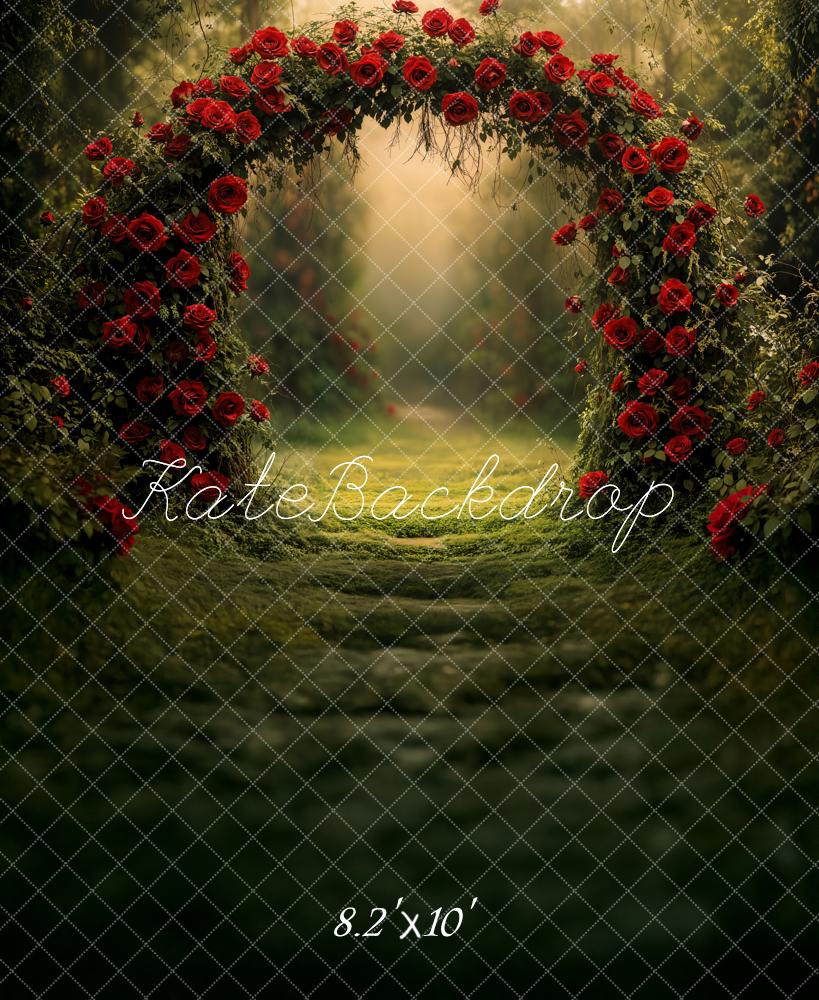 Kate Saint Valentin Fleur Arche Roses Rouges Toile de fond conçue par Emetselch - Kate Backdrop FR