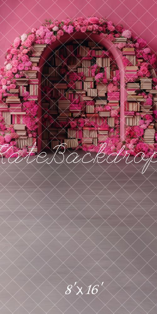 Kate Sweep Mur-à-Sol Saint-Valentin Bibliothèque Rose Toile de fond conçue par Patty Roberts - Kate Backdrop FR
