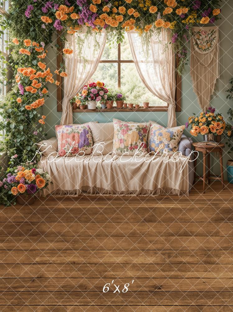 Kate Printemps Fleurs Fenêtre Canapé Toile de fond conçue par Emetselch - Kate Backdrop FR