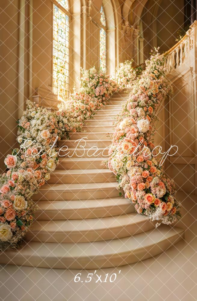 Kate Printemps Escaliers Mariage Fleurs Toile de fond conçue par Emetselch - Kate Backdrop FR