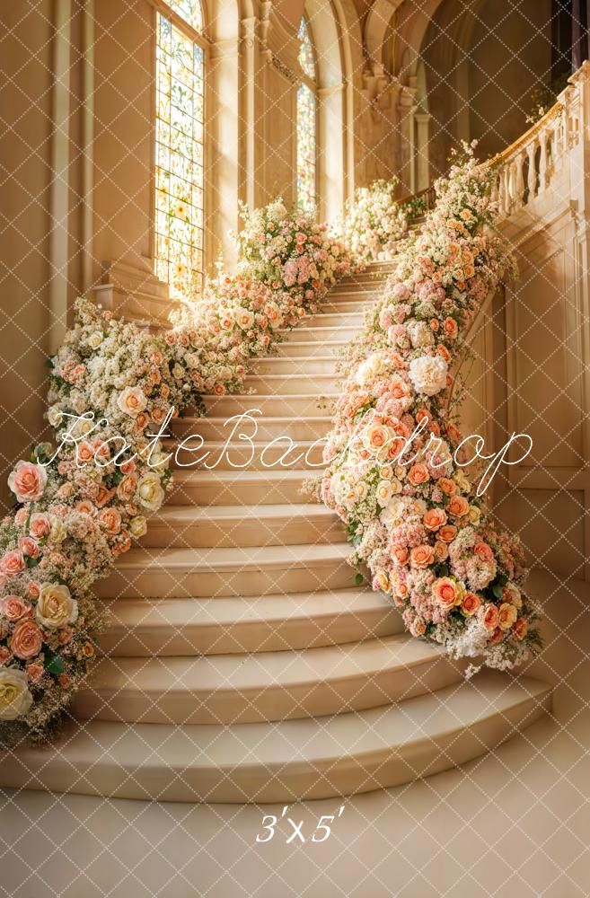 Kate Printemps Escaliers Mariage Fleurs Toile de fond conçue par Emetselch - Kate Backdrop FR