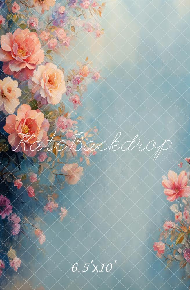 Kate Beaux-arts Fleurs Bleu Rose Portrait Toile de fond conçue par GQ - Kate Backdrop FR
