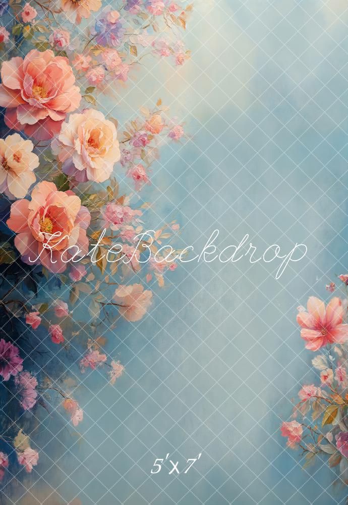 Kate Beaux-arts Fleurs Bleu Rose Portrait Toile de fond conçue par GQ - Kate Backdrop FR