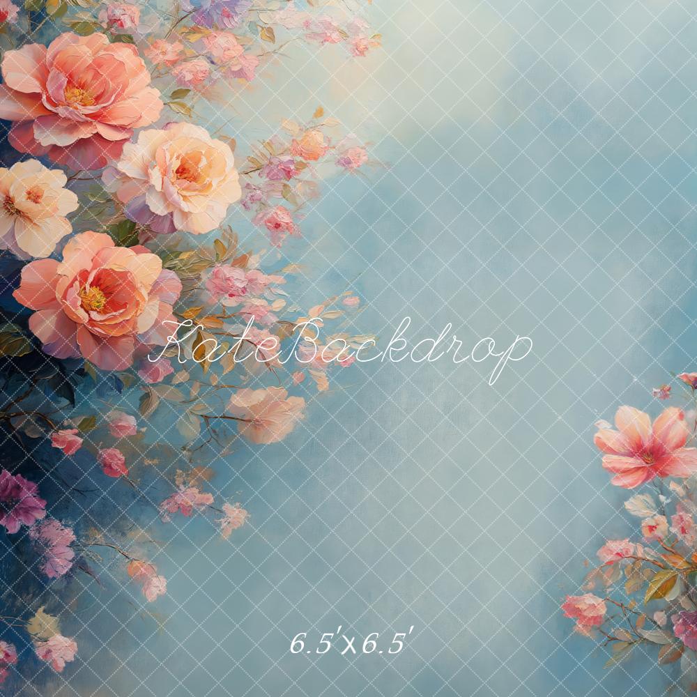 Kate Beaux-arts Fleurs Bleu Rose Portrait Toile de fond conçue par GQ - Kate Backdrop FR
