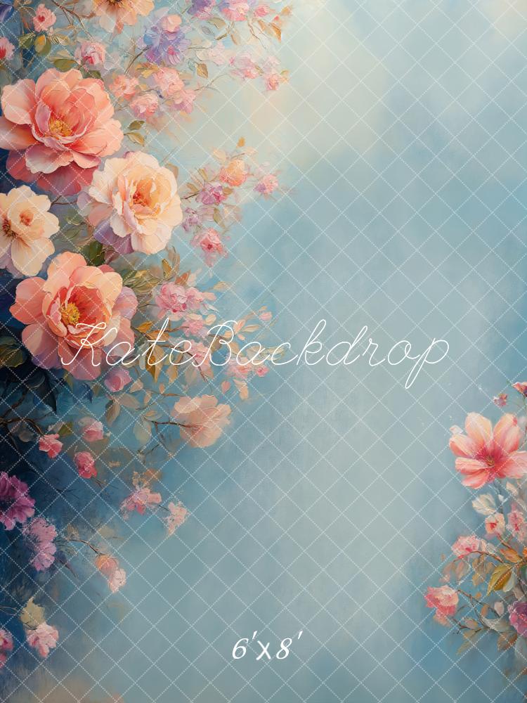 Kate Beaux-arts Fleurs Bleu Rose Portrait Toile de fond conçue par GQ - Kate Backdrop FR