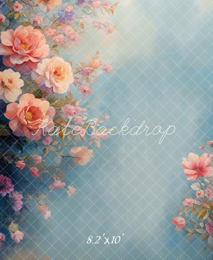 Kate Beaux-arts Fleurs Bleu Rose Portrait Toile de fond conçue par GQ - Kate Backdrop FR