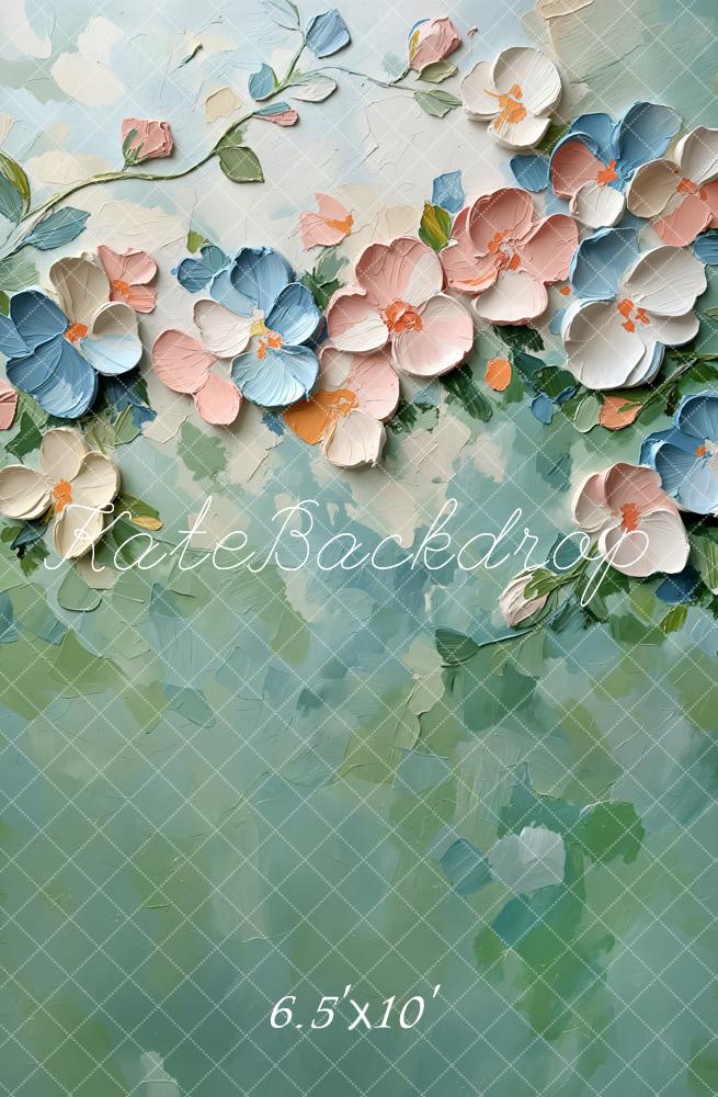 Kate Fleurs Peinture Pastel Beaux-Arts Vert Toile de fond conçue par GQ - Kate Backdrop FR