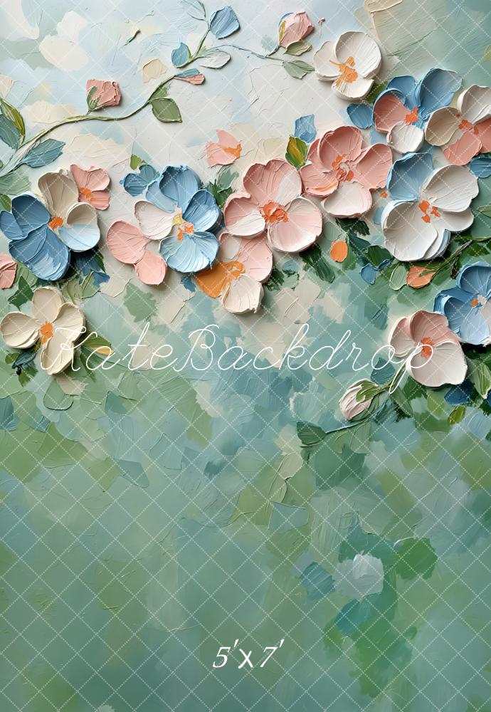 Kate Fleurs Peinture Pastel Beaux-Arts Vert Toile de fond conçue par GQ - Kate Backdrop FR