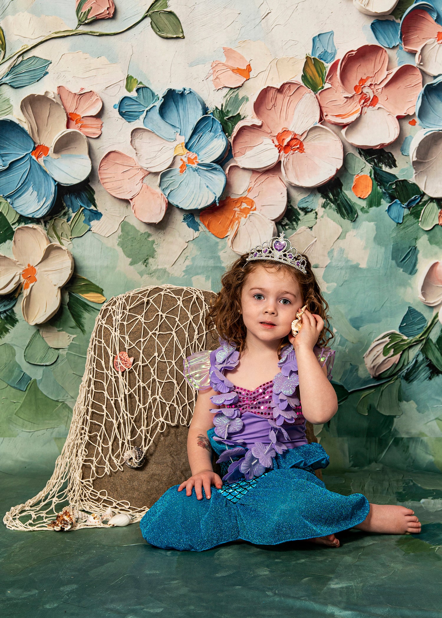 Kate Sweep Mur-à-Sol Fleurs Peinture Pastel Beaux-Arts Vert Toile de fond conçue par GQ - Kate Backdrop FR