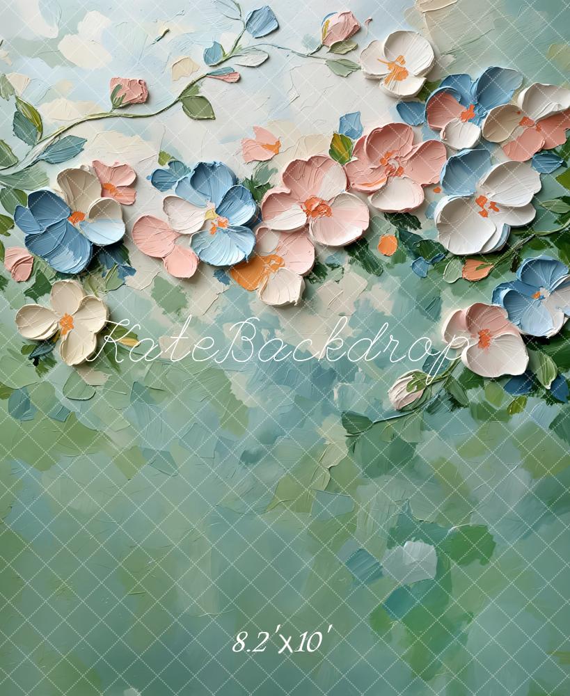 Kate Fleurs Peinture Pastel Beaux-Arts Vert Toile de fond conçue par GQ - Kate Backdrop FR