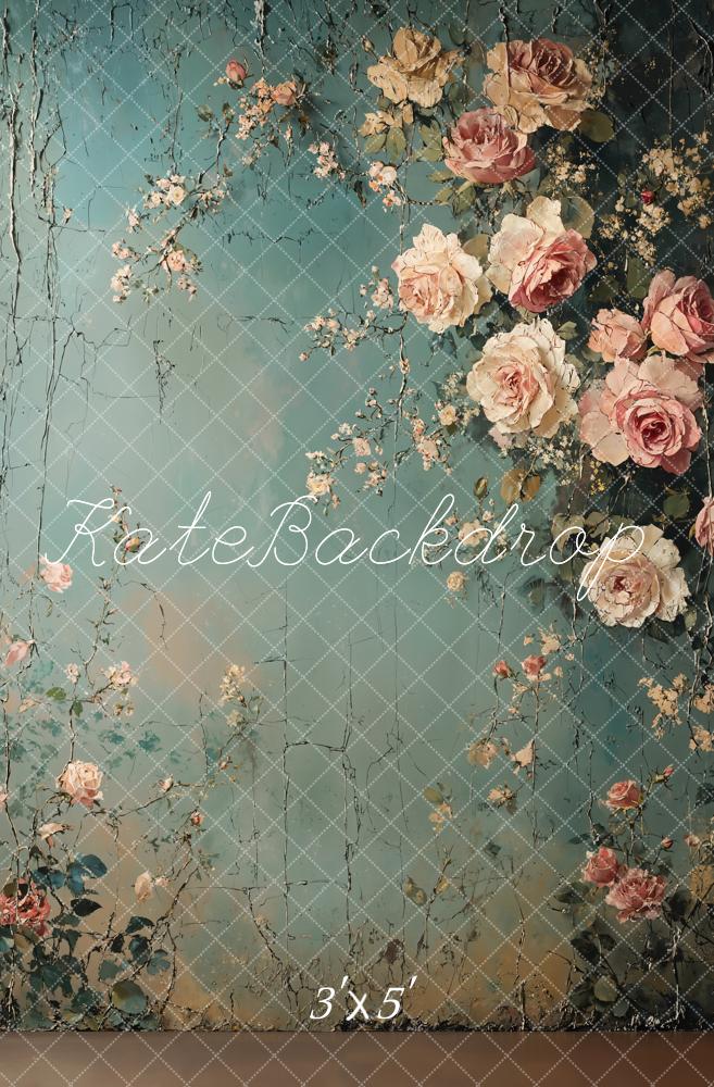Kate Beaux-arts Vintage Floral Mur Bleu Toile de fond conçue par Emetselch - Kate Backdrop FR