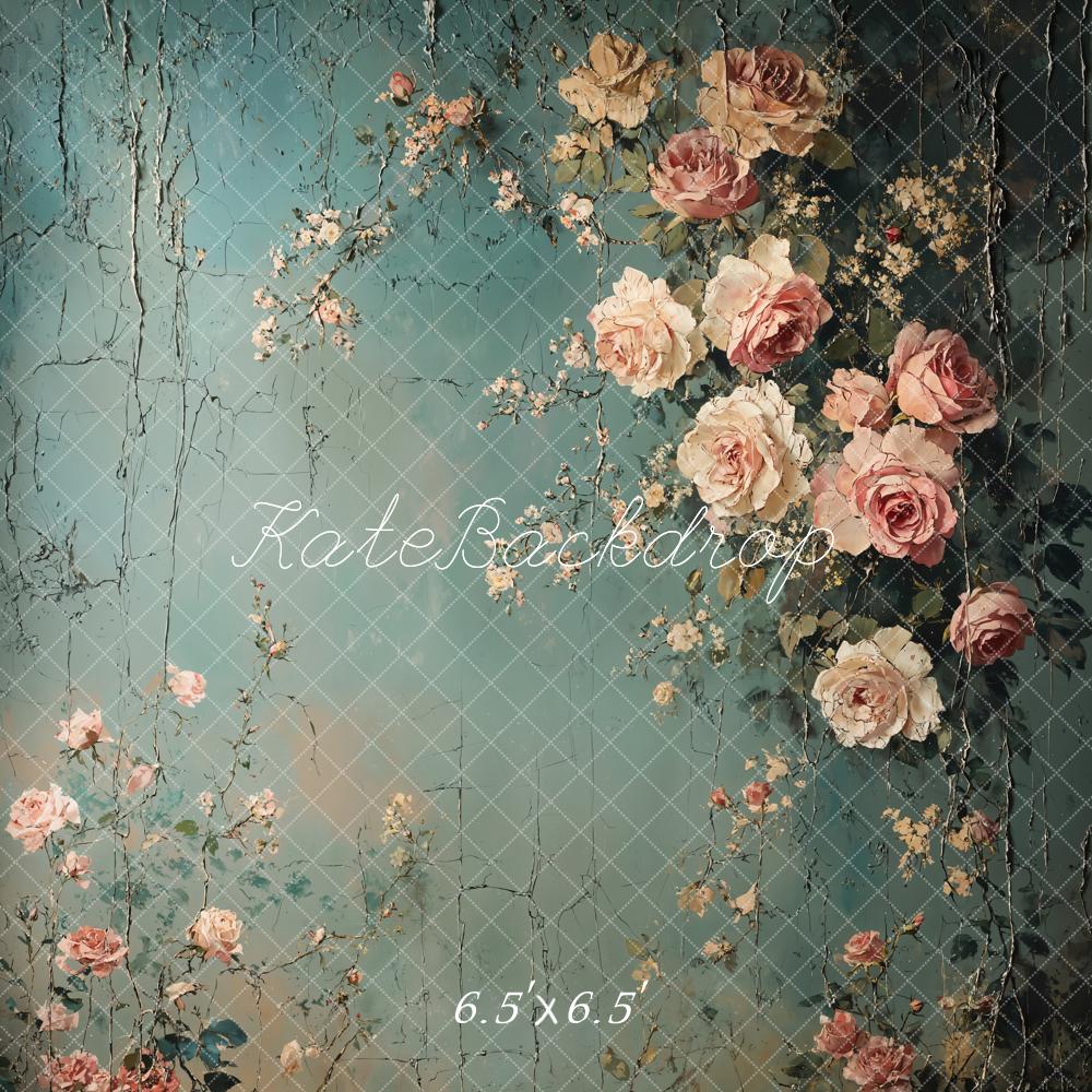 Kate Beaux-arts Vintage Floral Mur Bleu Toile de fond conçue par Emetselch - Kate Backdrop FR