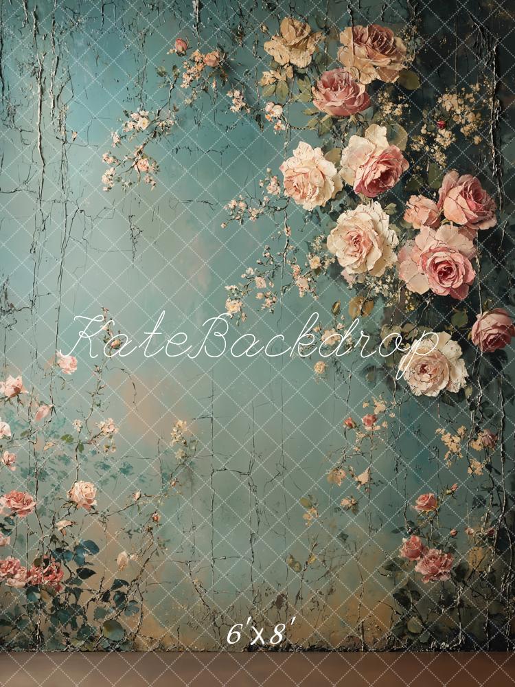 Kate Beaux-arts Vintage Floral Mur Bleu Toile de fond conçue par Emetselch - Kate Backdrop FR
