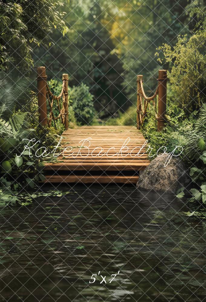 Kate Forêt Vert Pont en Bois Rivière Toile de fond conçue par Emetselch - Kate Backdrop FR