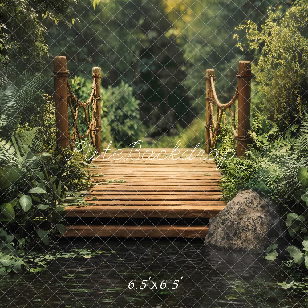 Kate Forêt Vert Pont en Bois Rivière Toile de fond conçue par Emetselch - Kate Backdrop FR