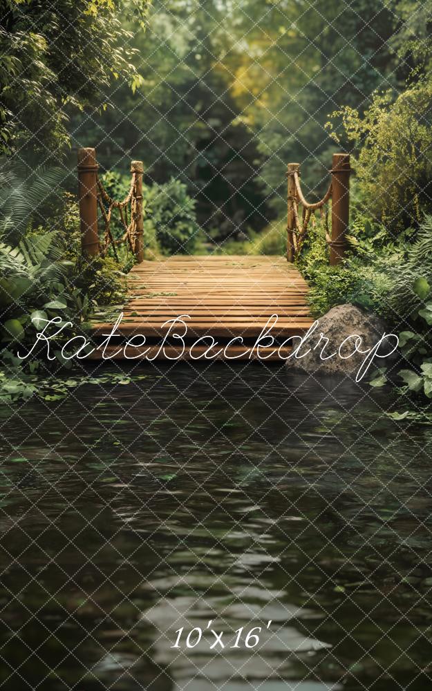Kate Sweep Mur-à-Sol Forêt Vert Pont en Bois Rivière Toile de fond conçue par Emetselch - Kate Backdrop FR