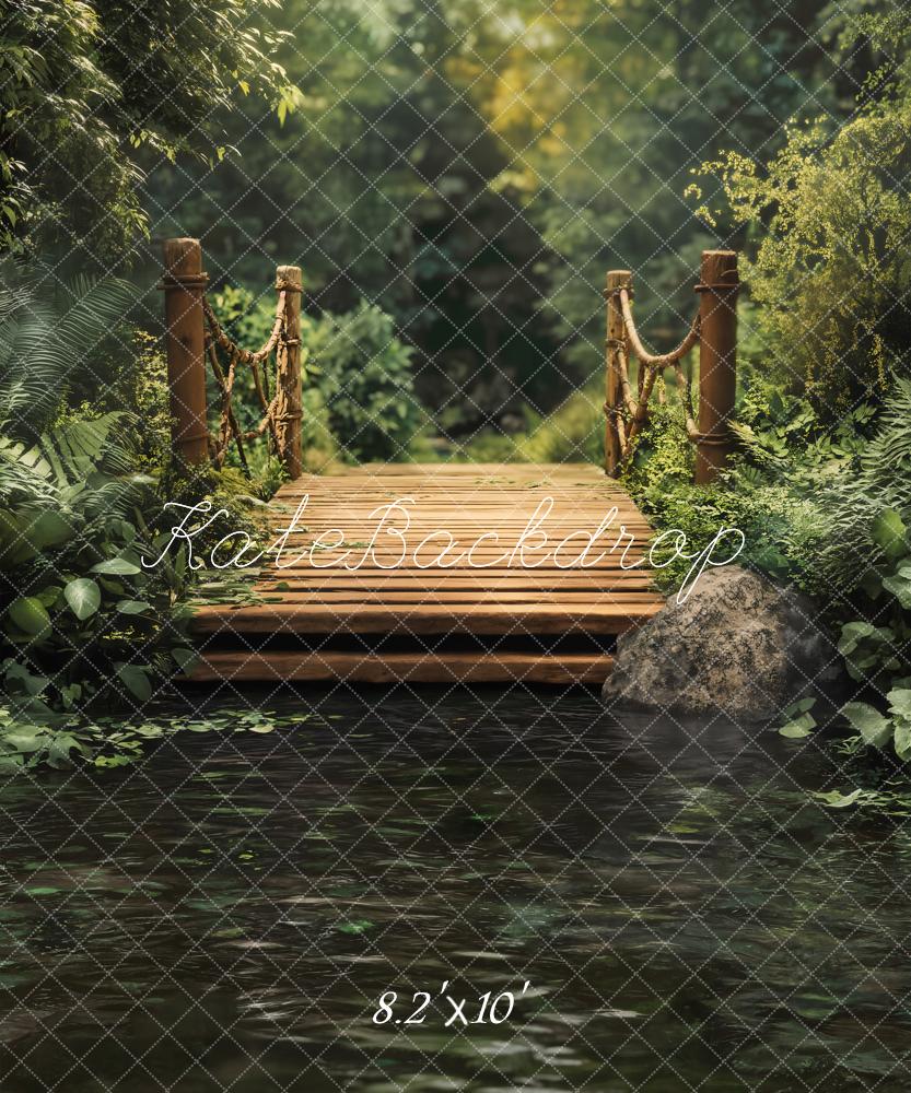 Kate Forêt Vert Pont en Bois Rivière Toile de fond conçue par Emetselch - Kate Backdrop FR