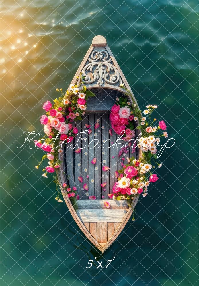 Kate Été Fleurs Bateau Lac Lumière du soleil Toile de fond conçue par Laura Bybee - Kate Backdrop FR