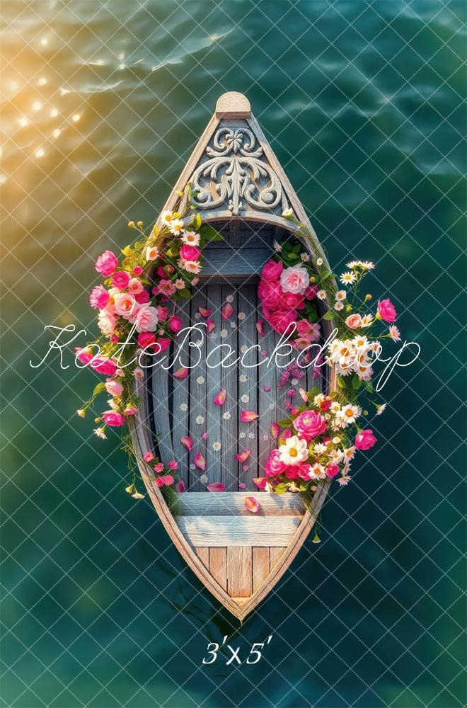 Kate Été Fleurs Bateau Lac Lumière du soleil Toile de fond conçue par Laura Bybee - Kate Backdrop FR