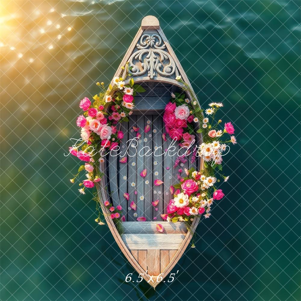 Kate Été Fleurs Bateau Lac Lumière du soleil Toile de fond conçue par Laura Bybee - Kate Backdrop FR