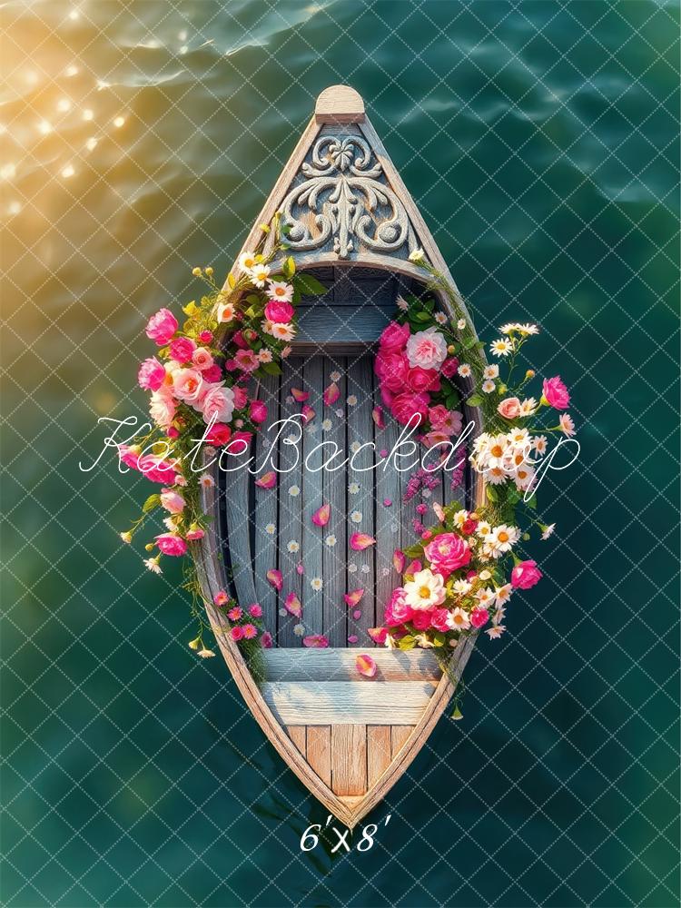 Kate Été Fleurs Bateau Lac Lumière du soleil Toile de fond conçue par Laura Bybee - Kate Backdrop FR