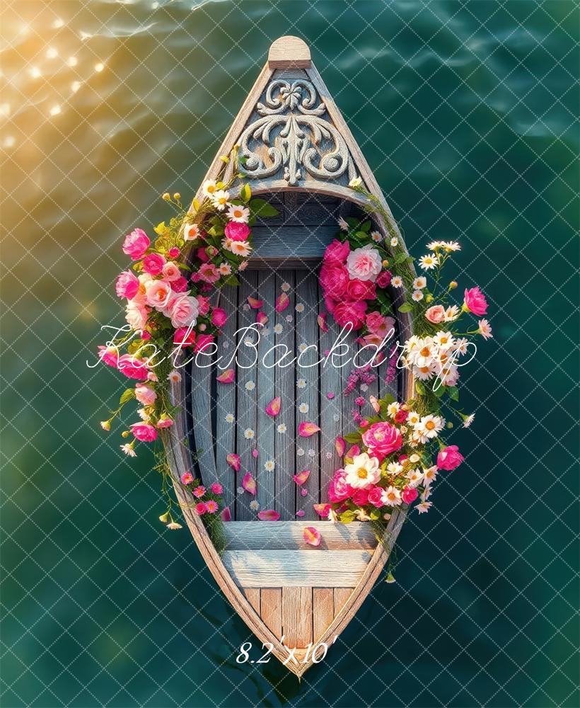 Kate Été Fleurs Bateau Lac Lumière du soleil Toile de fond conçue par Laura Bybee - Kate Backdrop FR