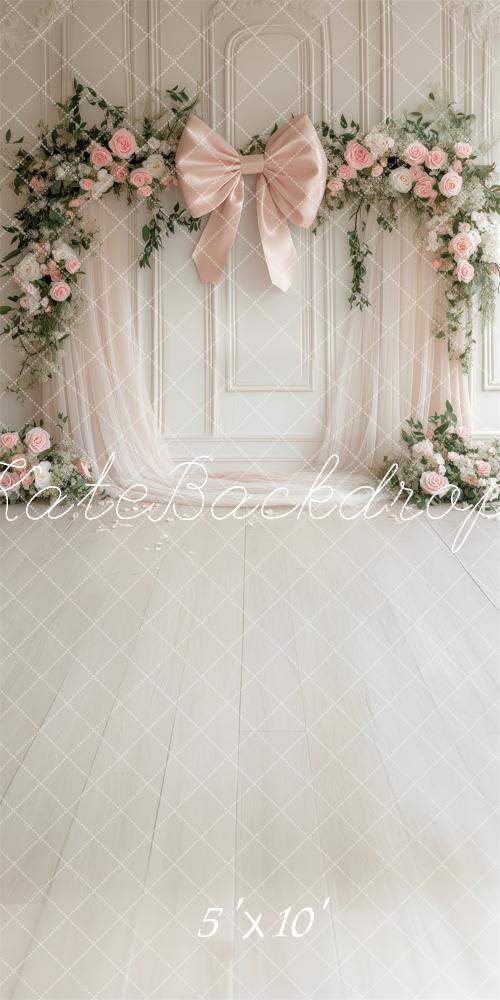 Kate Sweep Mur-à-Sol Parquet Rideaux Fleurs Rétro Toile de fond conçue par Patty Roberts - Kate Backdrop FR