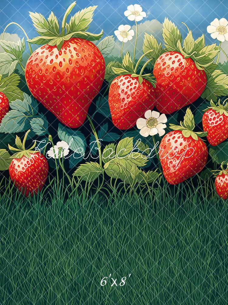 Kate Été Champ de Fraises Herbe Toile de fond conçue par Emetselch - Kate Backdrop FR