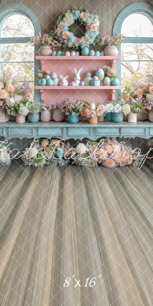 Kate Sweep Mur-à-Sol Pâques Fenêtre Fleurs Lapin Toile de fond conçue par Mini MakeBelieve - Kate Backdrop FR