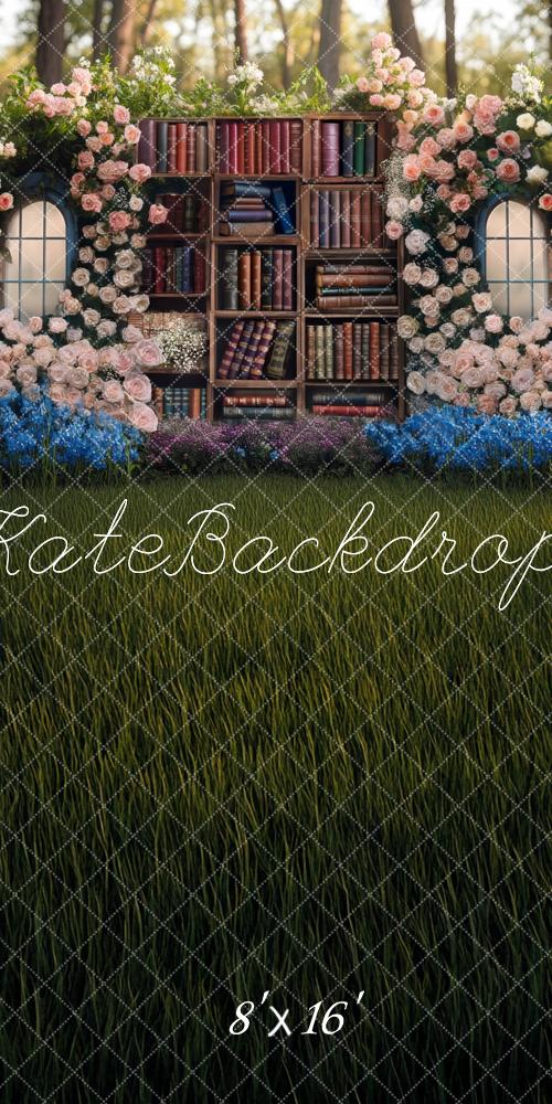 Kate Sweep Mur-à-Sol Printemps Étagères à livres Fleurs Toile de fond conçue par Mini MakeBelieve - Kate Backdrop FR