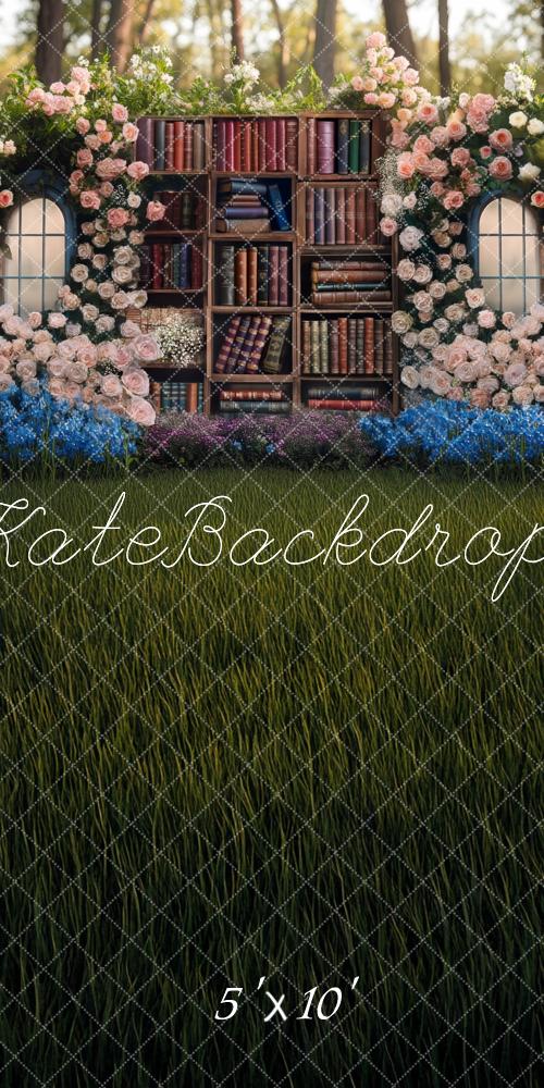 Kate Sweep Mur-à-Sol Printemps Étagères à livres Fleurs Toile de fond conçue par Mini MakeBelieve - Kate Backdrop FR